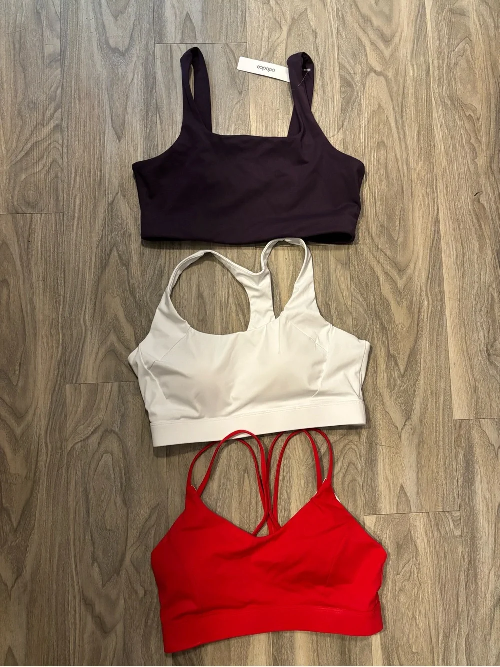 Set of 3 Sports Bras - Plum, White, Red